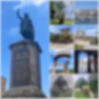 Landschaft Nordspanien, Jakobsweg, Camino del Norte, Colunga, Gijon, Statue, Verteidigungssysteme, Brunnen, Hafen